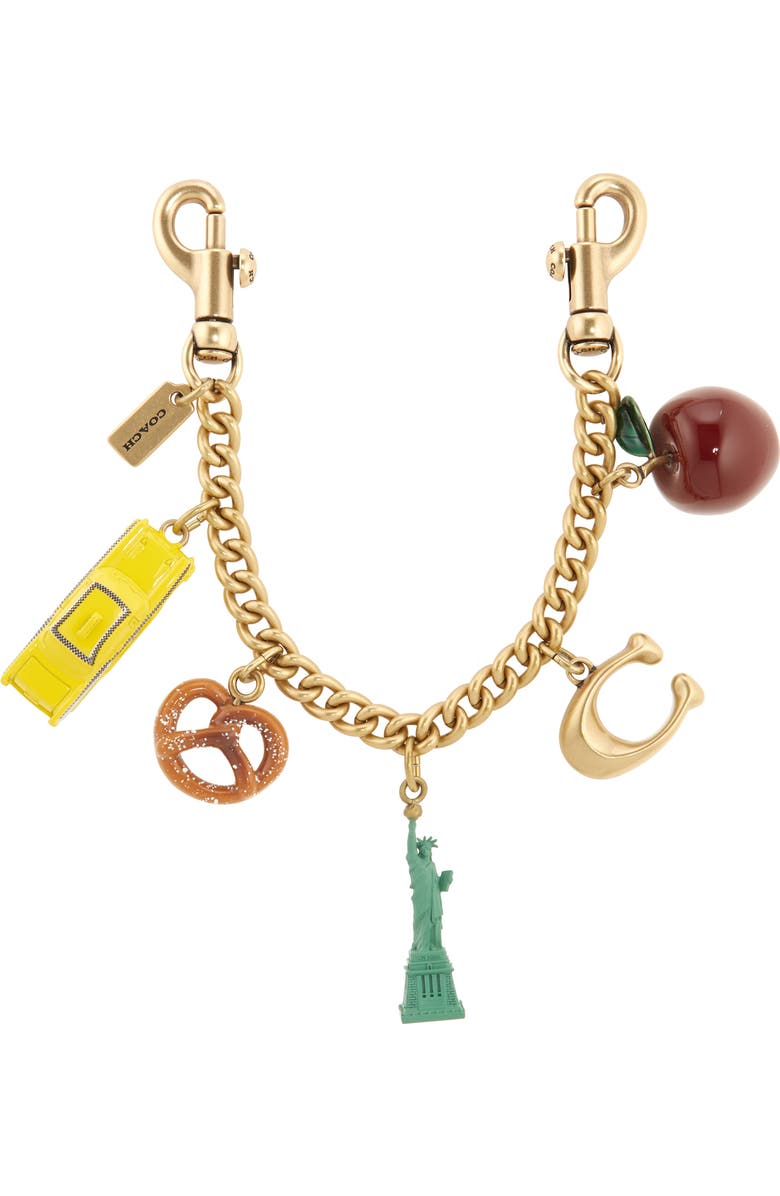 COACH New York Motif Chain Bag Charm, Main, color, Gold Multi