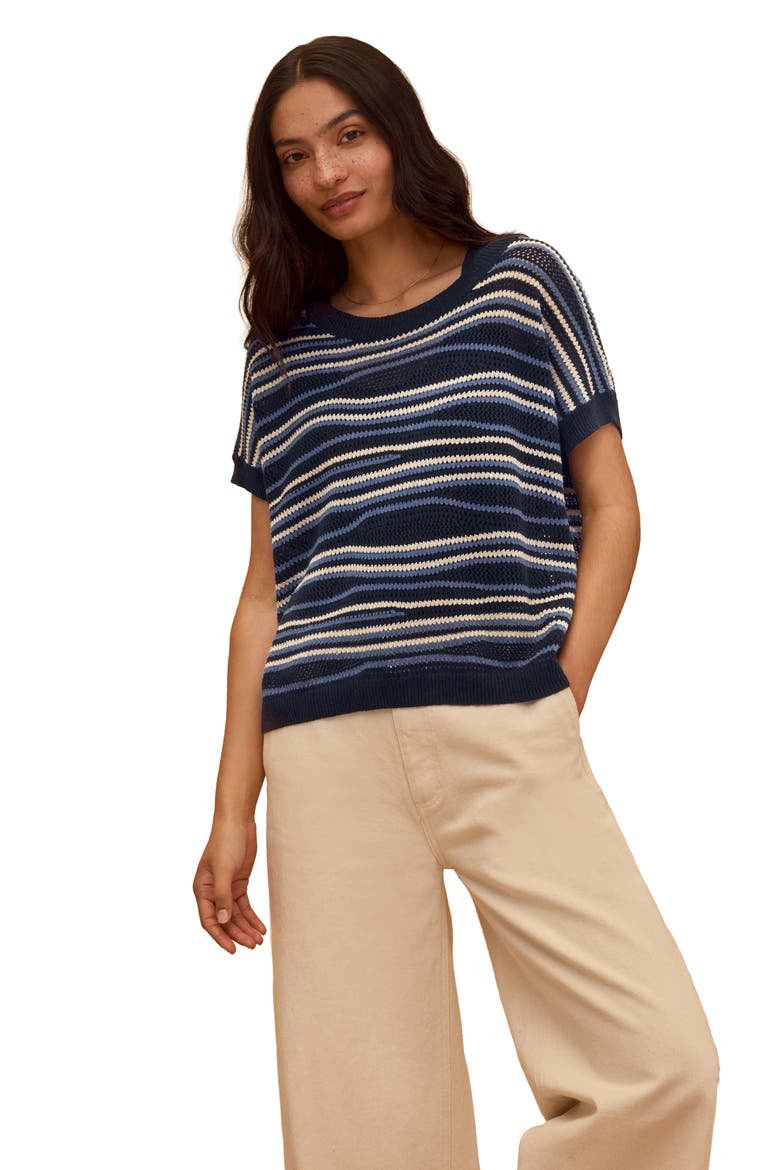 Landscape Stripe Knitted Top, Main, color, Navy Multi