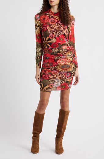 Flowershop Long Sleeve Floral Mesh Minidress
