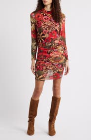 FARM Rio Flowershop Long Sleeve Floral Mesh Minidress