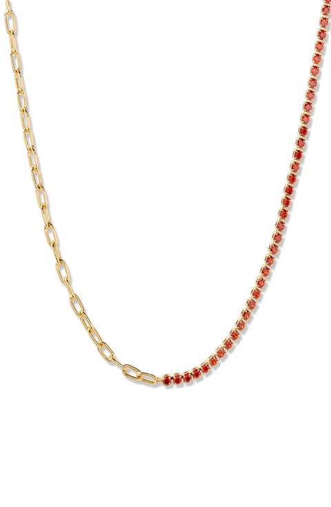 Isabella Mini Birthstone Tennis & Paper Clip Chain Necklace