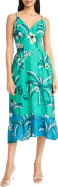 DONNA MORGAN FOR MAGGY Floral Linen Blend Fit & Flare Midi Dress