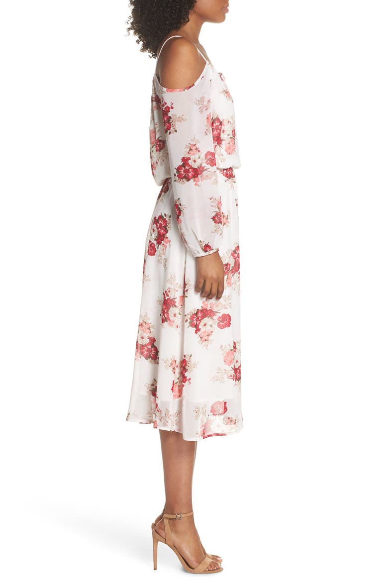 Cold Shoulder Midi Dress, Alternate, color, ROSEN WHITE