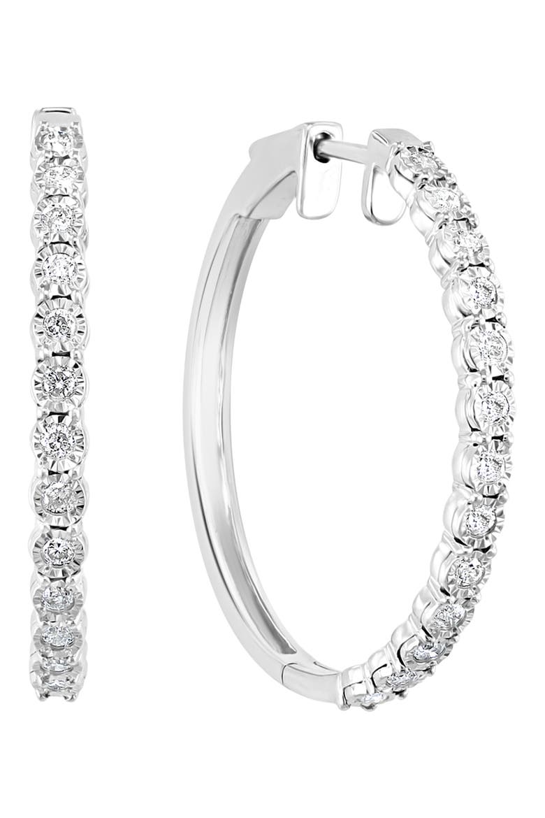 Sterling Silver Diamond Hoop Earrings, Main, color, SILVER