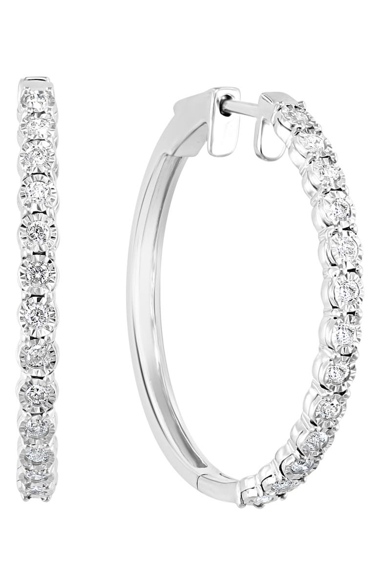 EFFY Sterling Silver Diamond Hoop Earrings, Main, color, Silver