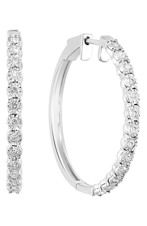 Sterling Silver Diamond Hoop Earrings