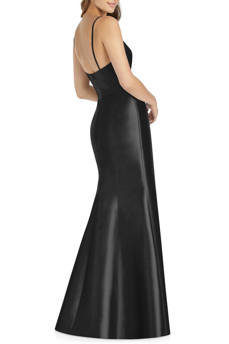 Surplice Neck Satin Twill Trumpet Gown, Alternate, color, BLACK