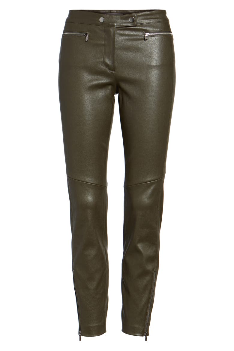 Stretch Leather Biker Pants, Alternate, color, OLIVE SARMA