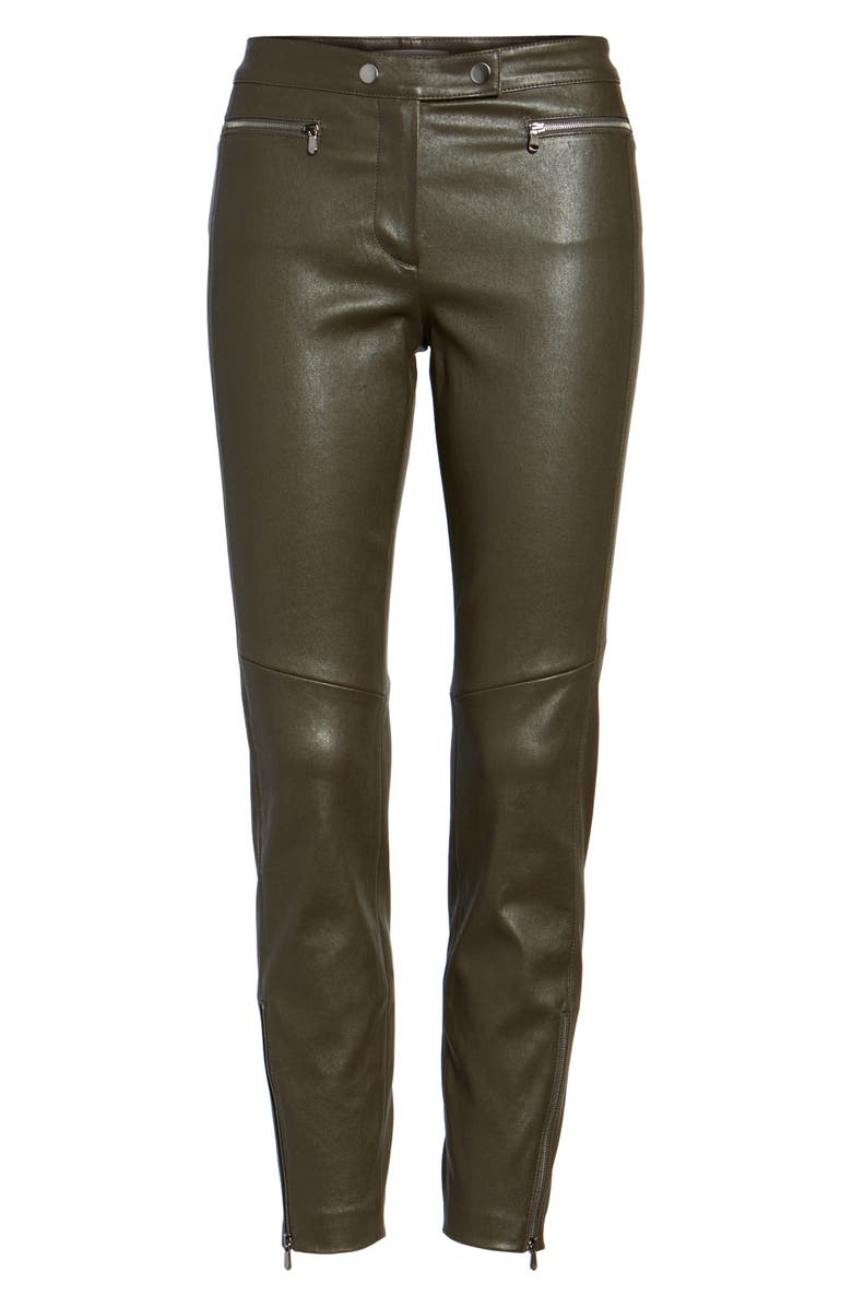 Nordstrom Signature Stretch Leather Biker Pants, Alternate, color, Olive Sarma