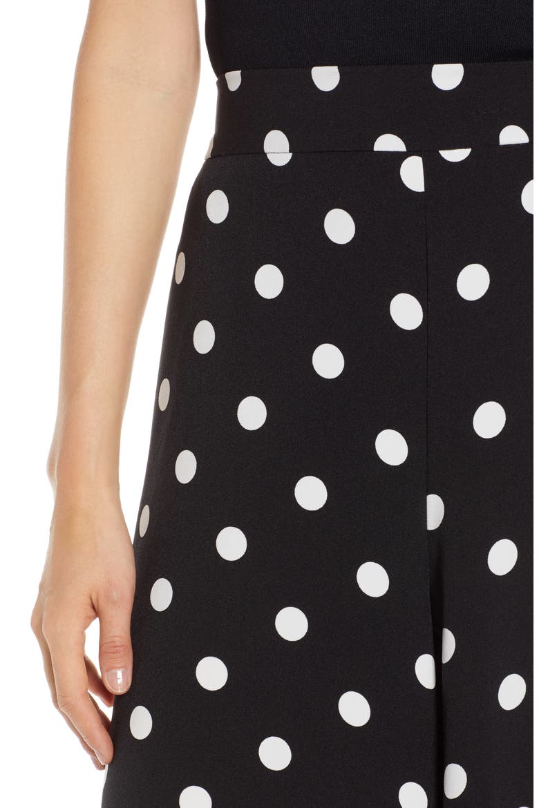 Polka Dot Wide Leg Crepe Pants, Alternate, color, BLACK