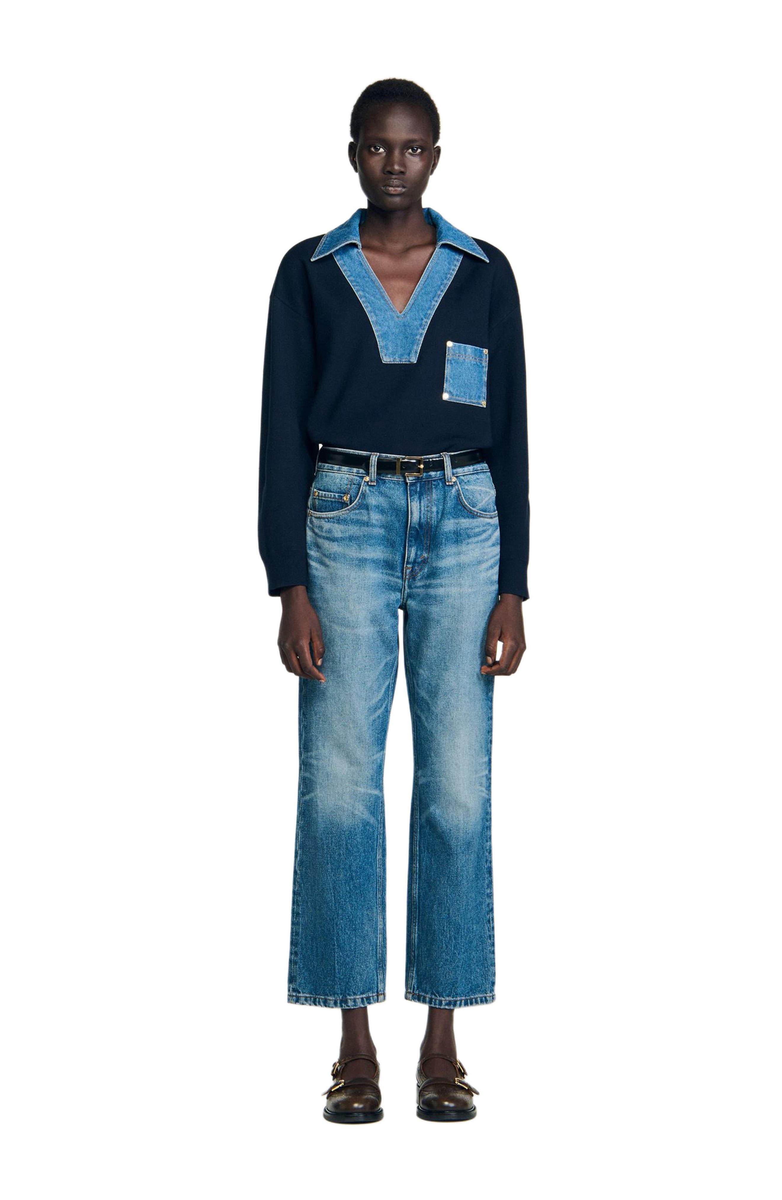 Sweater with denim details