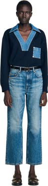 SANDRO Sweater with denim details