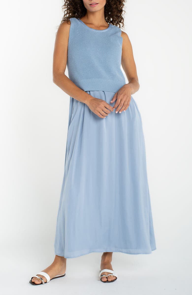 Liverpool Los Angeles Mixed Media Maxi Dress, Main, color, Malibu Blue