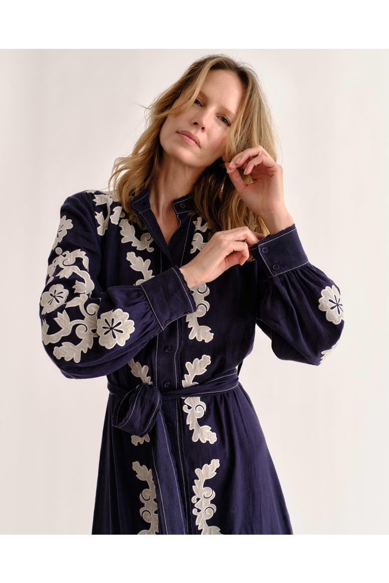 Ophelia Linen Midi Dress, Alternate, color, Navy