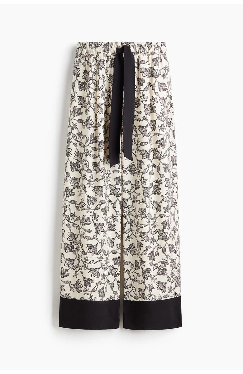 H&M Wide Tie-belt Trousers, Main, color, Cream/Floral