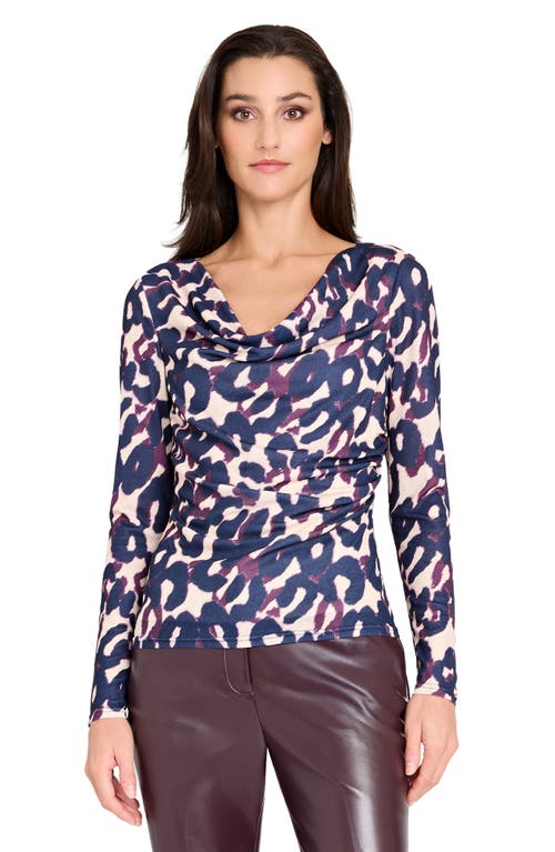 Tahari Asl Abstract Print Cowl Neck Top In Blue
