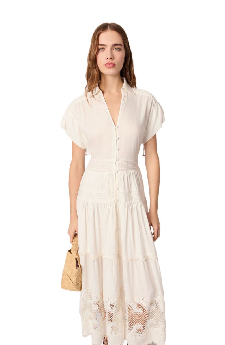 maje Embroidered ruffled maxi dress, Alternate, color, Ecru