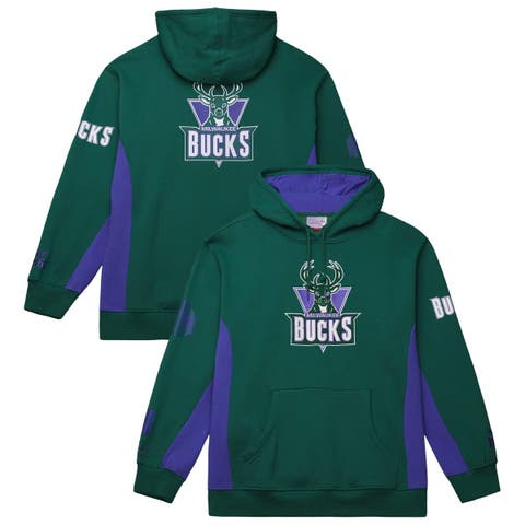 Men's Mitchell & Ness Hunter Green Milwaukee Bucks Hardwood Classics Team Origins Fleece Pullover Hoodie