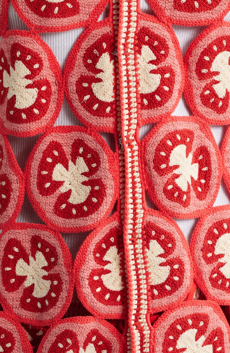 MAVRANS Ciao Medallion Crochet Short Sleeve Organic Cotton Snap-Up Shirt, Alternate, color, 