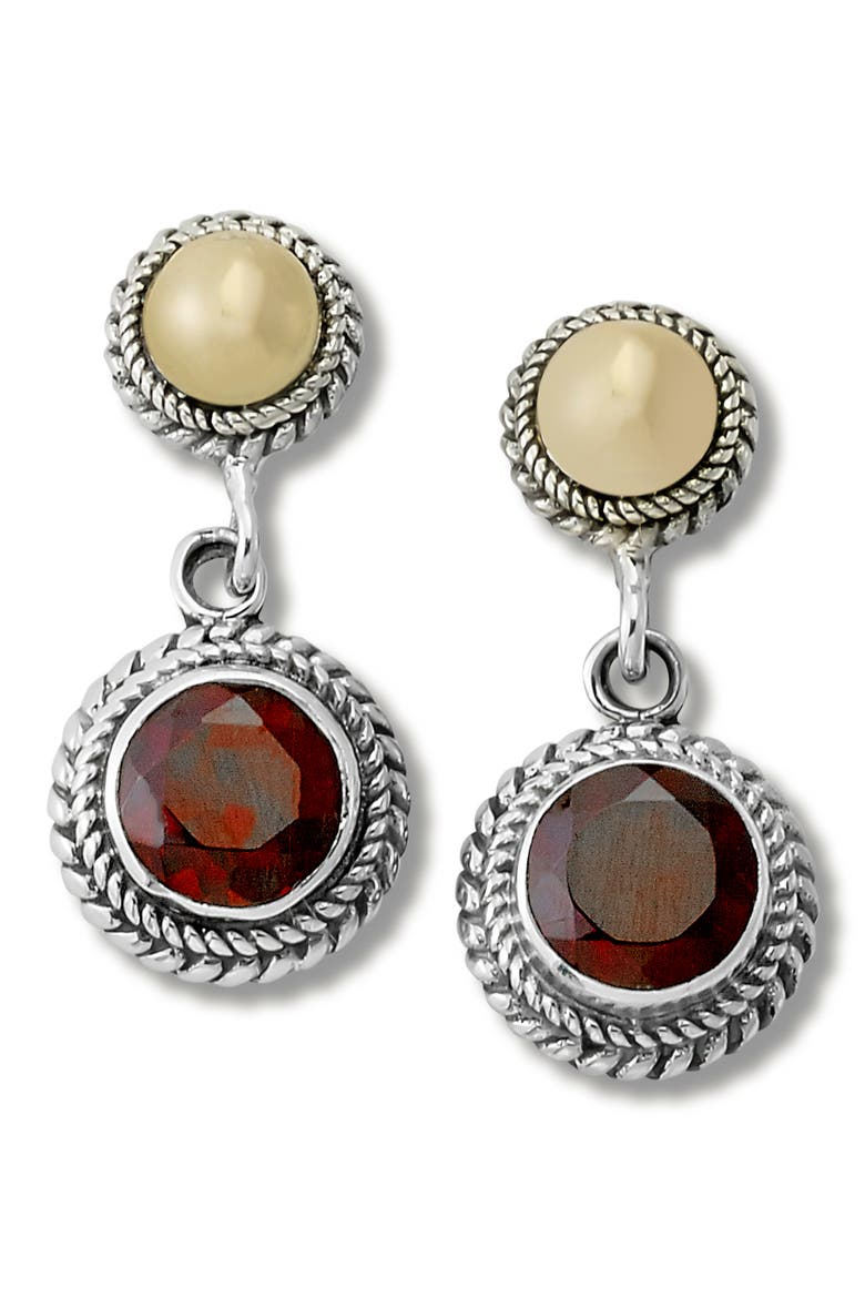 Round Stone Drop Earrings, Main, color, RED