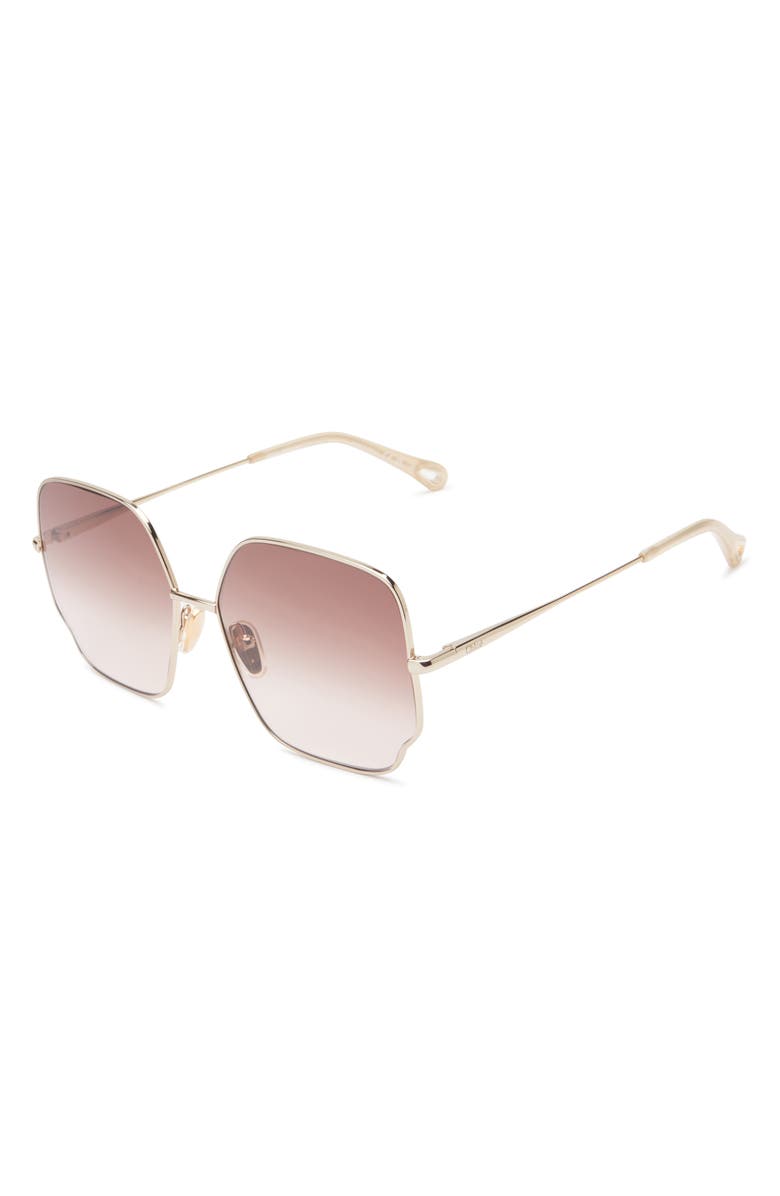 Chloé 60mm Square Gradient Sunglasses, Alternate, color, Gold Gold Brown