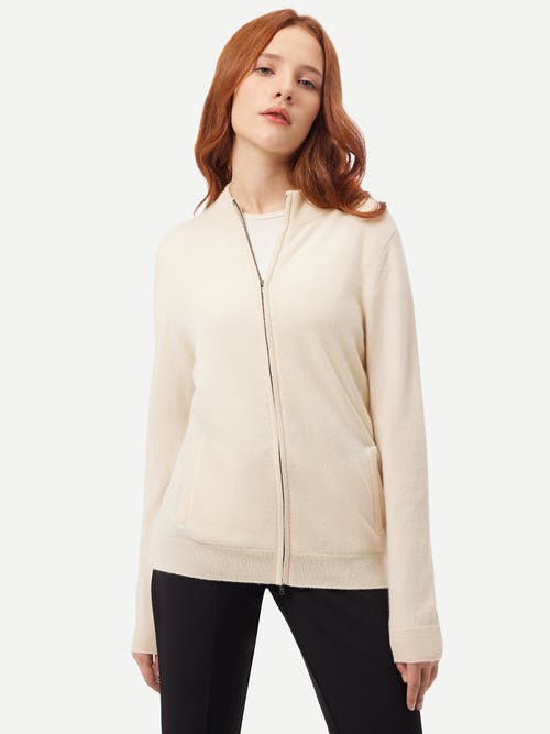 Gobi Mongolian Cashmere Full-zip Cashmere Cardigan In Off White