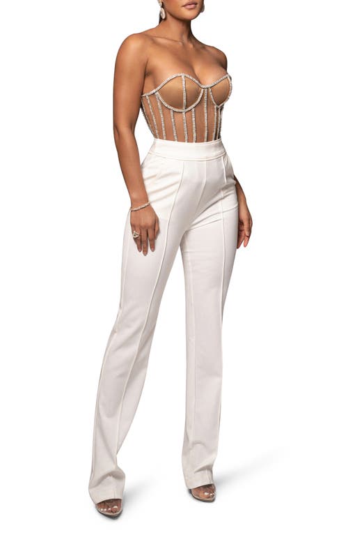 Jluxlabel Rhinestone Corset Top In Beige