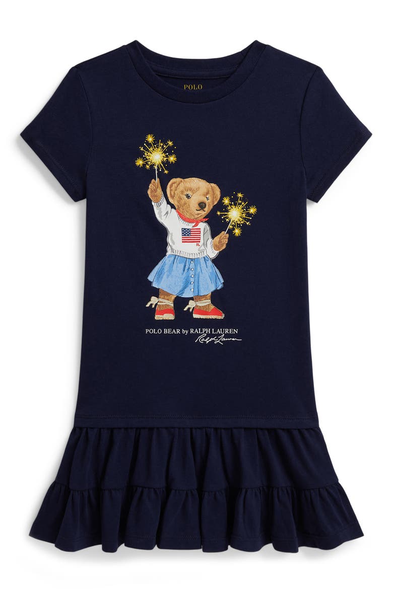 Kids' Bear Jersey Dress, Main, color, REFINED NAVY