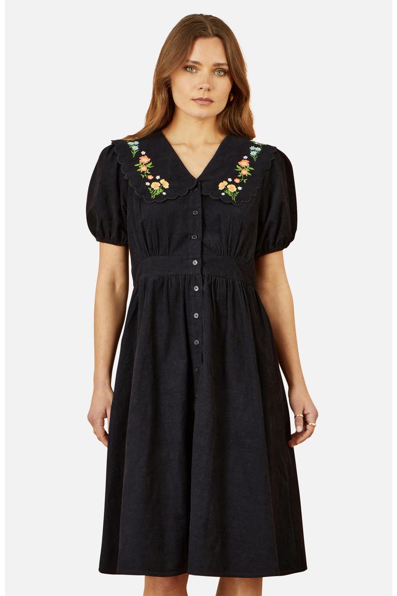 Embroidered Collar Cord Tea Dress, Alternate, color, Black