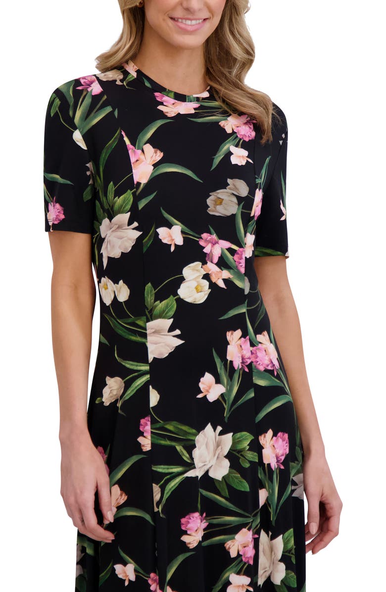 Ted Baker Floral Print Jersey Midi Dress, Alternate, color, Rich Black