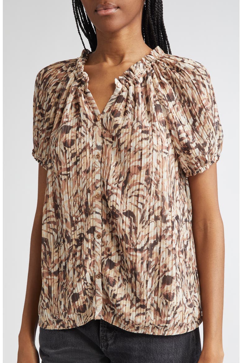 Soraya Pleated Puff Sleeve Top, Alternate, color, BAJA BROWN TULUM