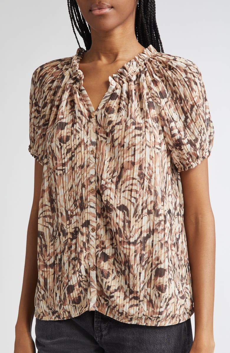 Ramy Brook Soraya Pleated Puff Sleeve Top, Alternate, color, Baja Brown Tulum