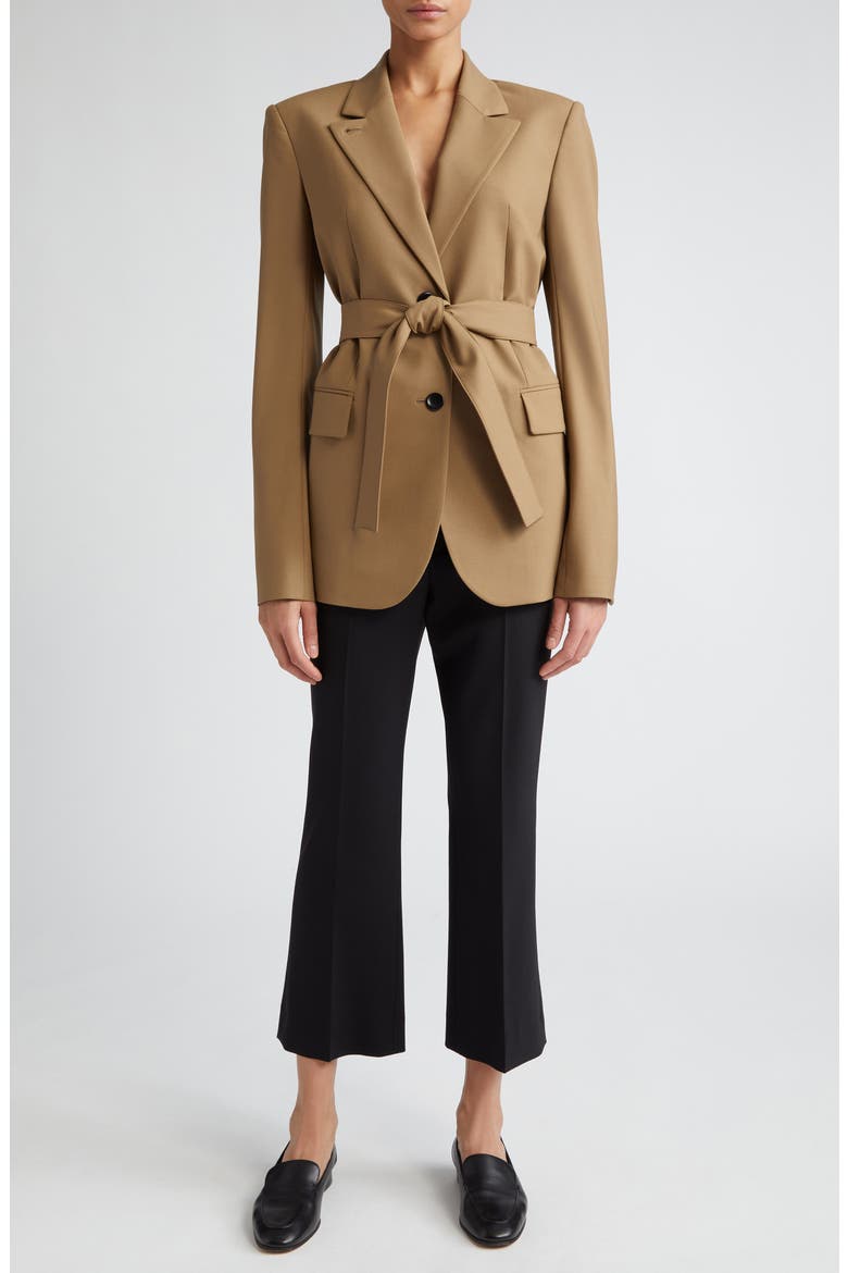 Belted Stretch Wool Blazer, Alternate, color, TOFFEE