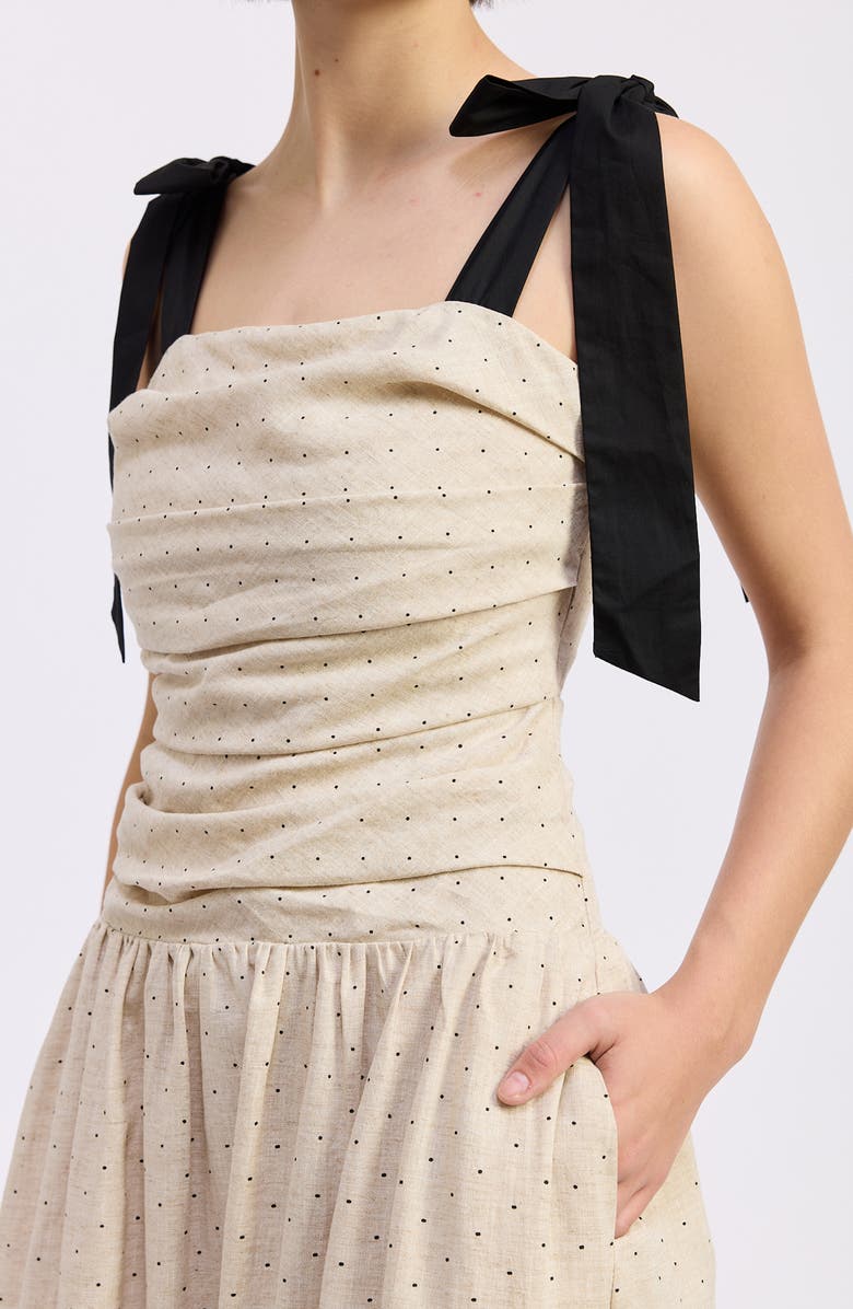 En Saison Blakely Pin Dot Tie Strap Midi Dress, Alternate, color, Natural Black