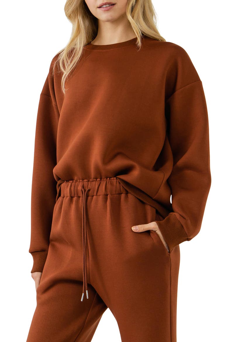 Lounge Wear Crewneck Sweatshirt, Alternate, color, BROWN