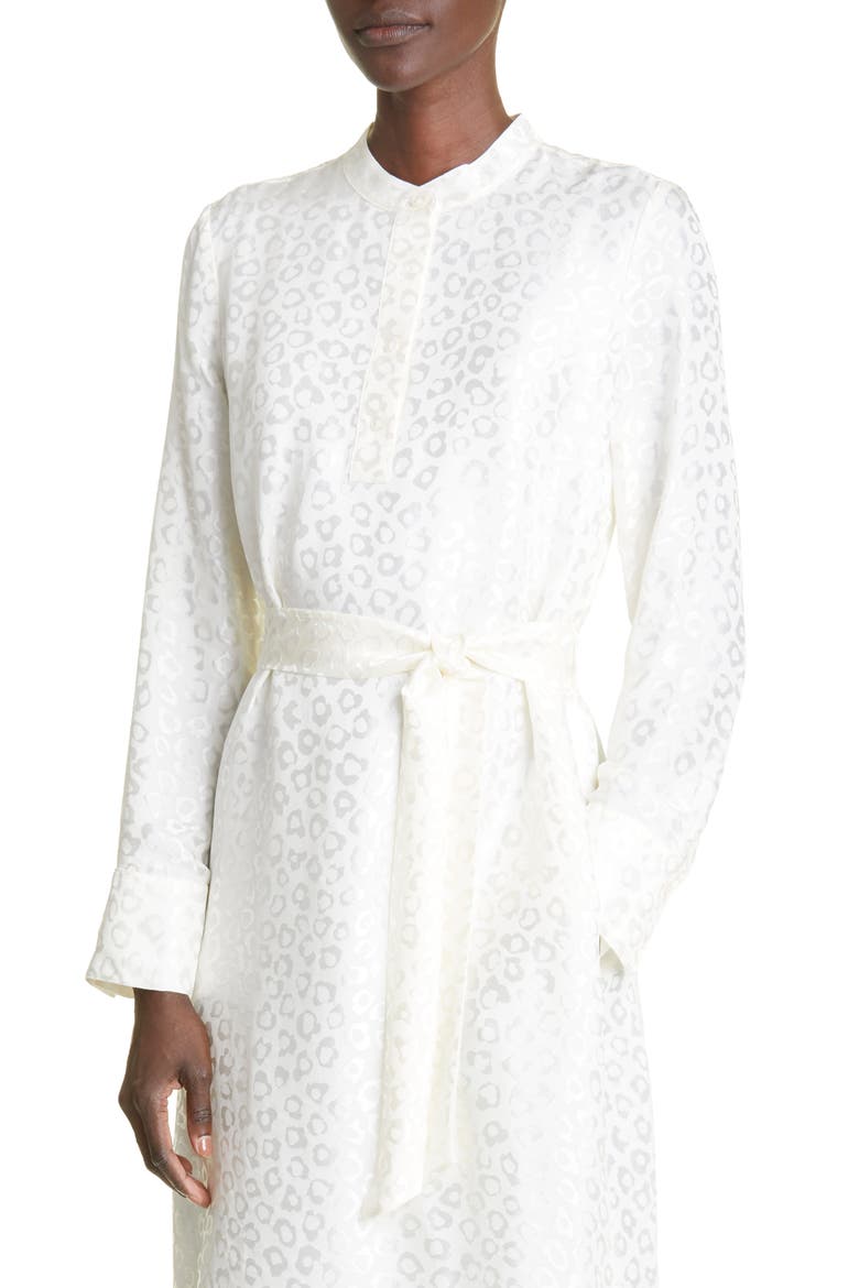 Leopard Jacquard Long Sleeve Shirtdress, Alternate, color, WHITE