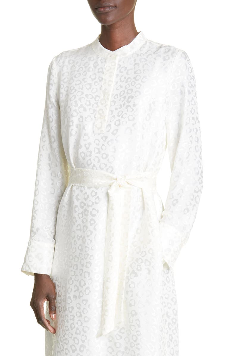 St. John Collection Leopard Jacquard Long Sleeve Shirtdress, Alternate, color,