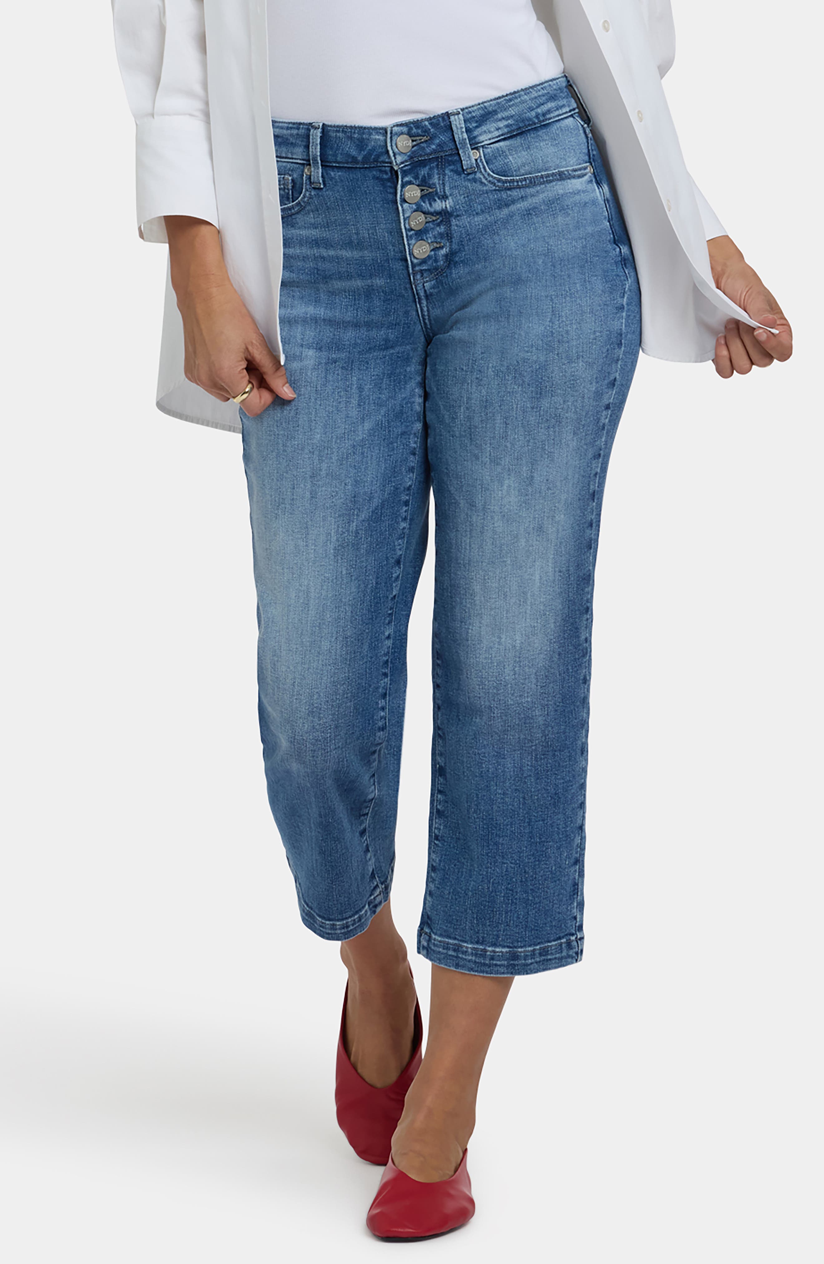 Piper Button Fly Crop Straight Leg Jeans