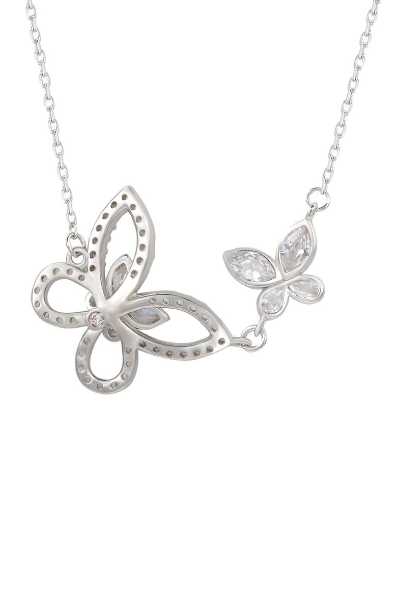Sterling Silver Cubic Zirconia Double Butterfly Pendant Necklace, Alternate, color, WHITE