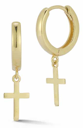 Ember Fine Jewelry 14K Gold Cross Huggie Hoop Earrings