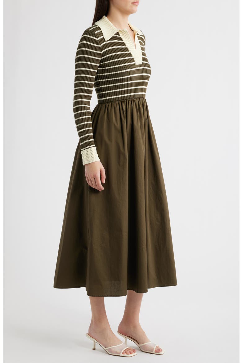 Stripe Long Sleeve Twofer Midi Dress, Alternate, color, DARK OLIVE