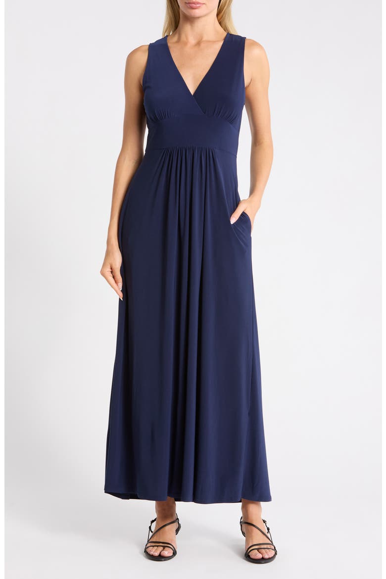 Sleeveless V-Neck Midi Dress, Main, color, NAVY
