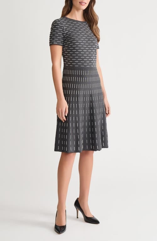 Ming Wang Digital Dash Short Sleeve Fit & Flare Dress In Gray