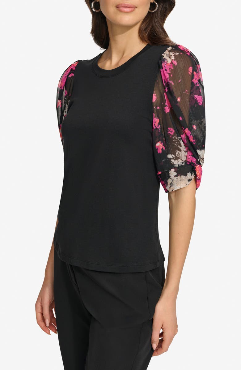 DKNY Floral Puff Sleeve Top, Alternate, color,