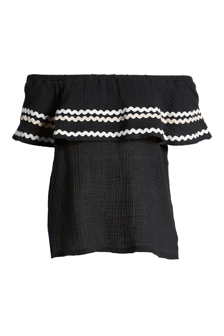 Gibson x Hi Sugarplum! Santa Fe Rickrack Off the Shoulder Top (Nordstrom Exclusive), Alternate, color, BLACK