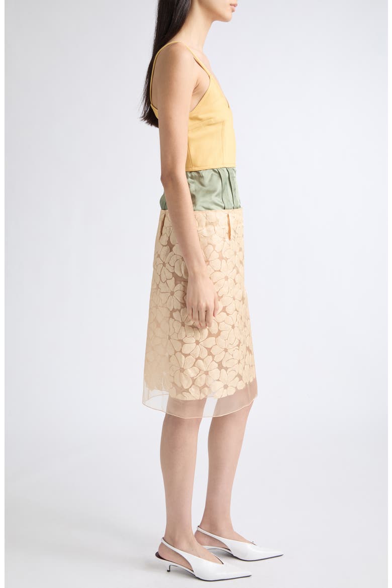 Mixed Media Floral Organza & Satin Waist Dress, Alternate, color, 00W18 BAMBOO
