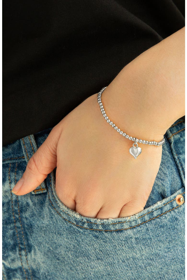 Heart Charm Ball Chain Stretch Bracelet, Alternate, color, SILVER