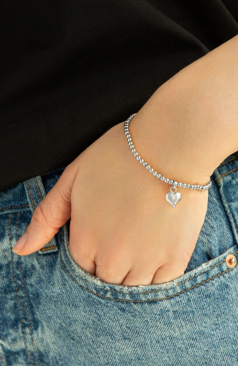 MARLYN SCHIFF Heart Charm Ball Chain Stretch Bracelet, Alternate, color, Silver