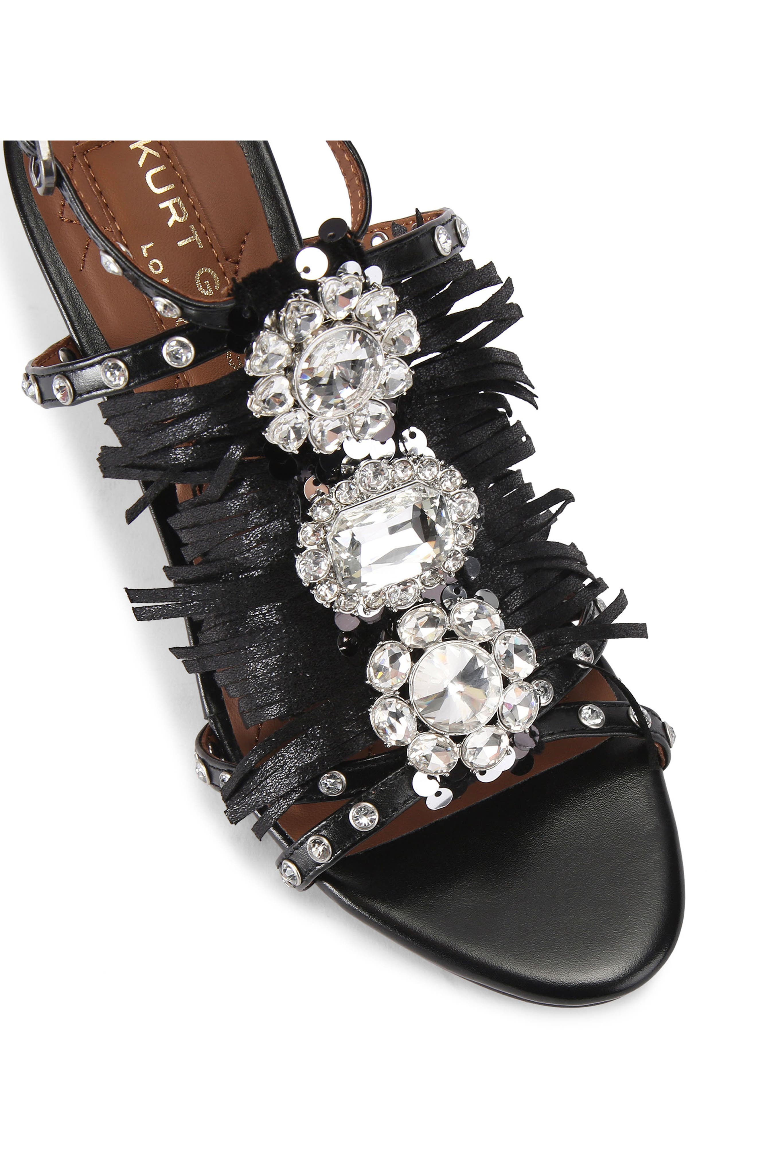 Kurt Geiger London Jewel Fringe Ankle Strap Sandal, Alternate, color, Black