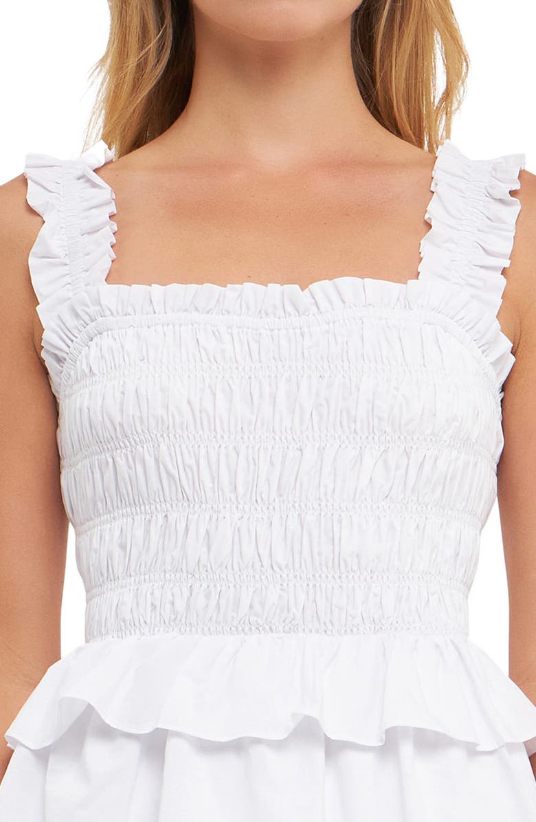 English Factory Shirred Ruffle Tiered Cotton Sundress, Alternate, color, White